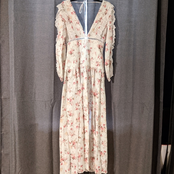 NWT🌼Wandering🌺 Floral Linen Maxi Ruffle Dress - Picture 3 of 11
